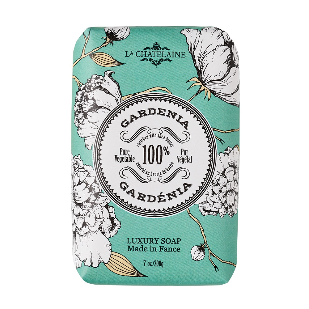 An image of La Chatelaine Luxury Soap Trio Gift Tin - Gardenia, Orange Blossom, Oud Rose