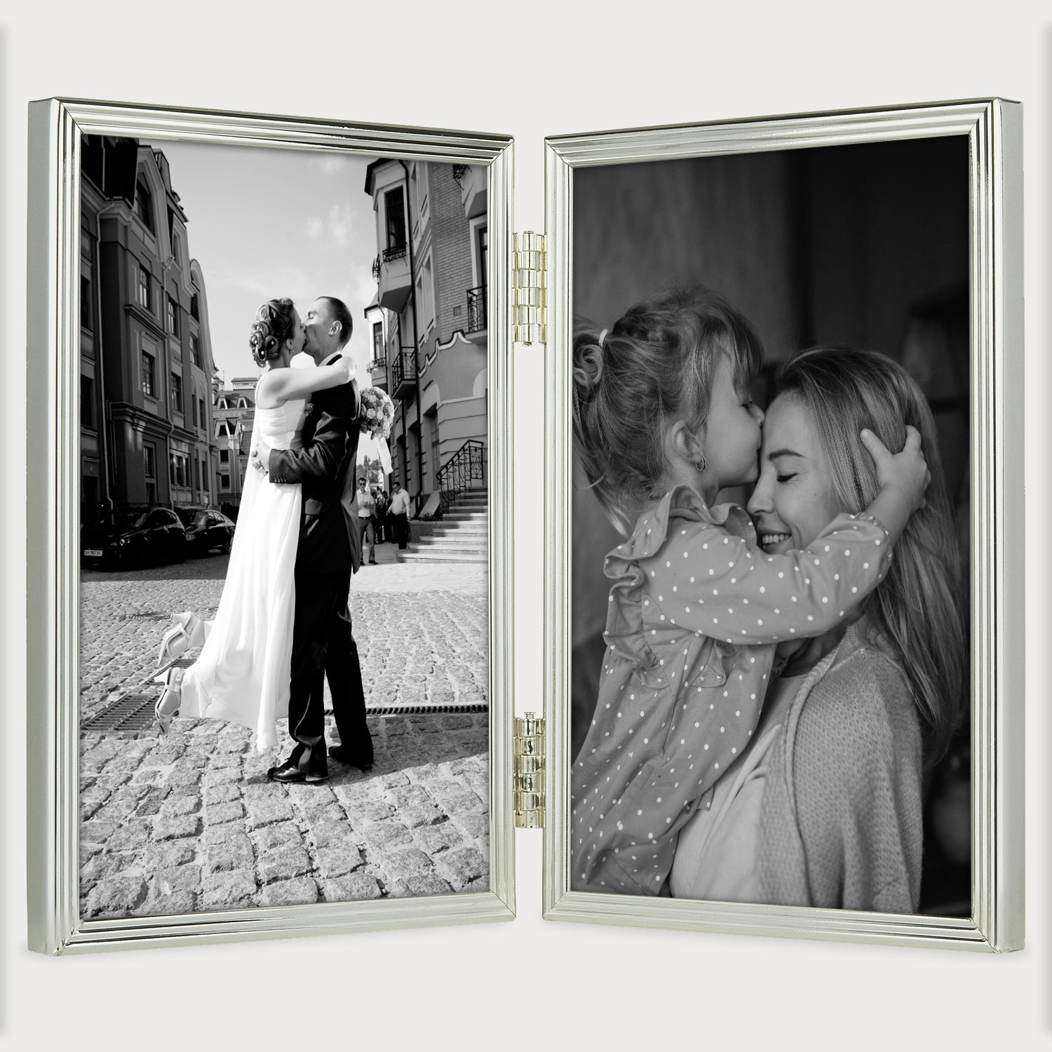 An image of Siena Narrow Grooved Silverplate Double Frame