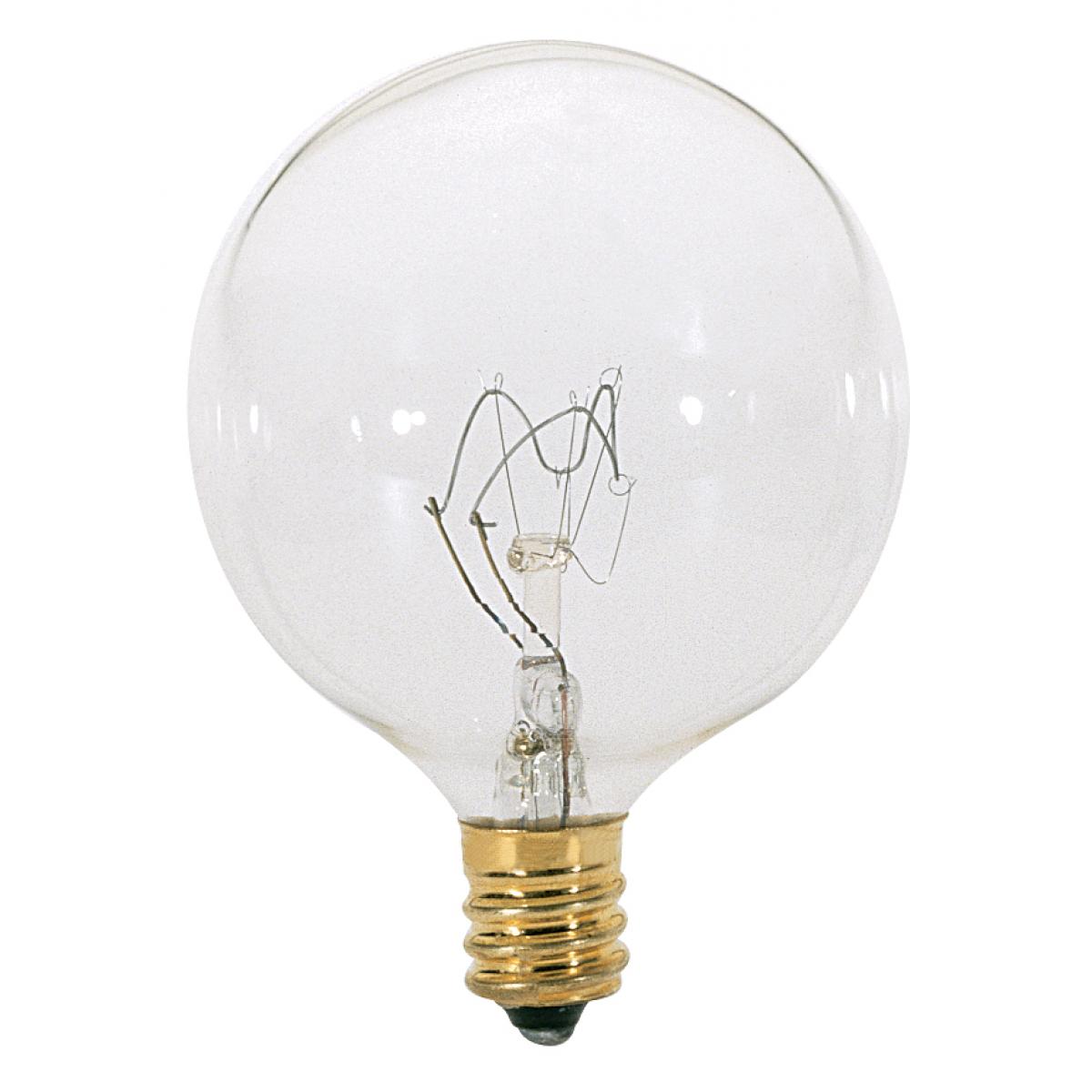 An image of Satco 15 watt G16.5 Incandescent- Clear Candelabra base 120 volts