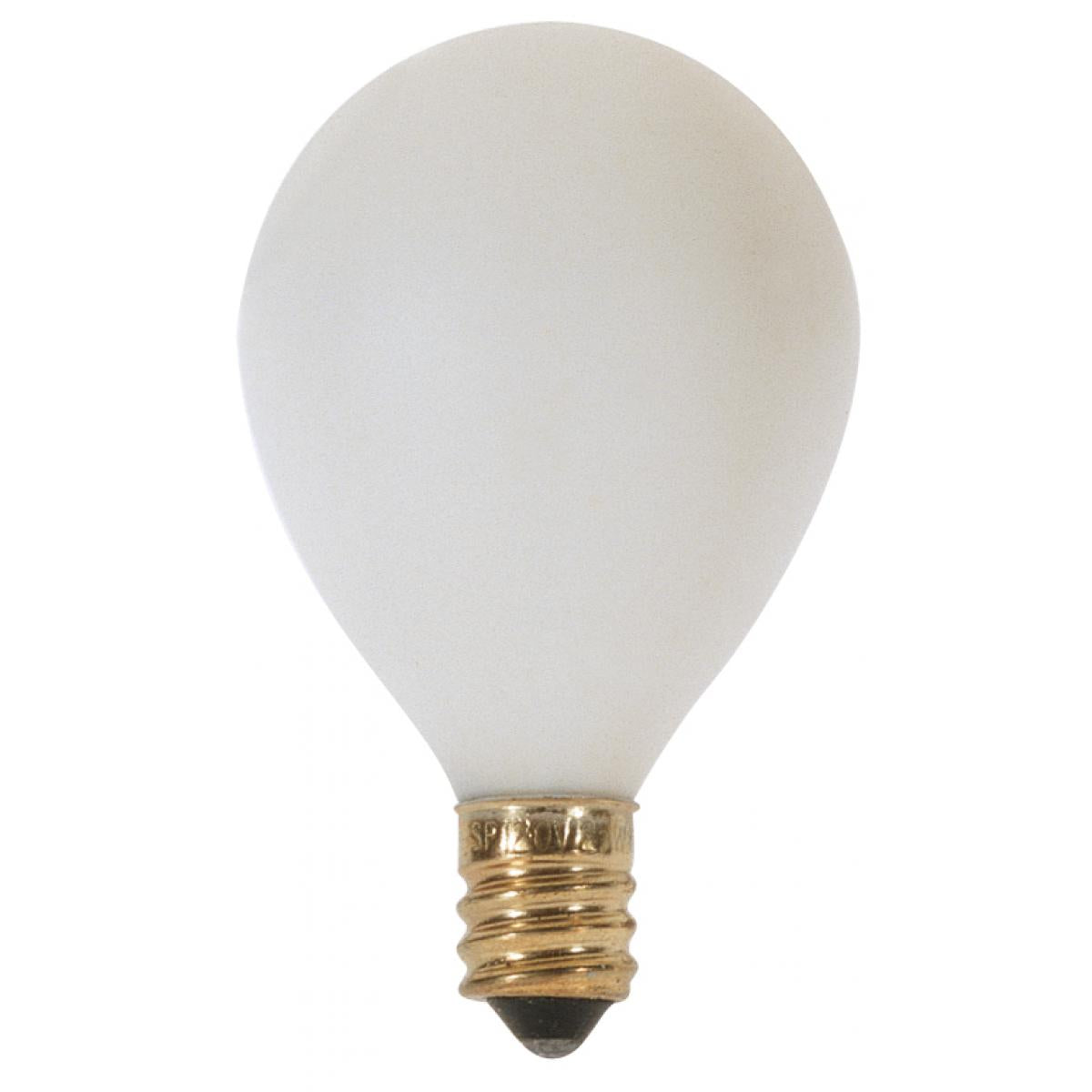 An image of Satco 10 watt G12.5 Pear Incandescent- Satin White Candelabra base 120 volts