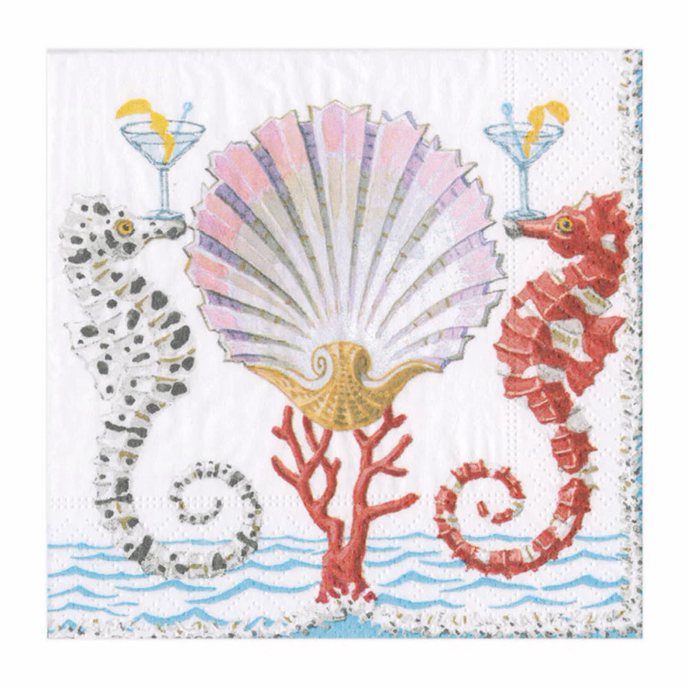 An image of Caspari Seahorses & Shell Cocktail Napkins