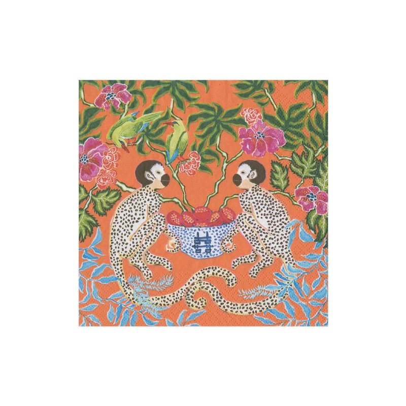 Caspari Monkeys Orange Cocktail Napkins