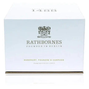 Rathbornes Classic Candle packaging in Rosemary, Fougere and Camphor