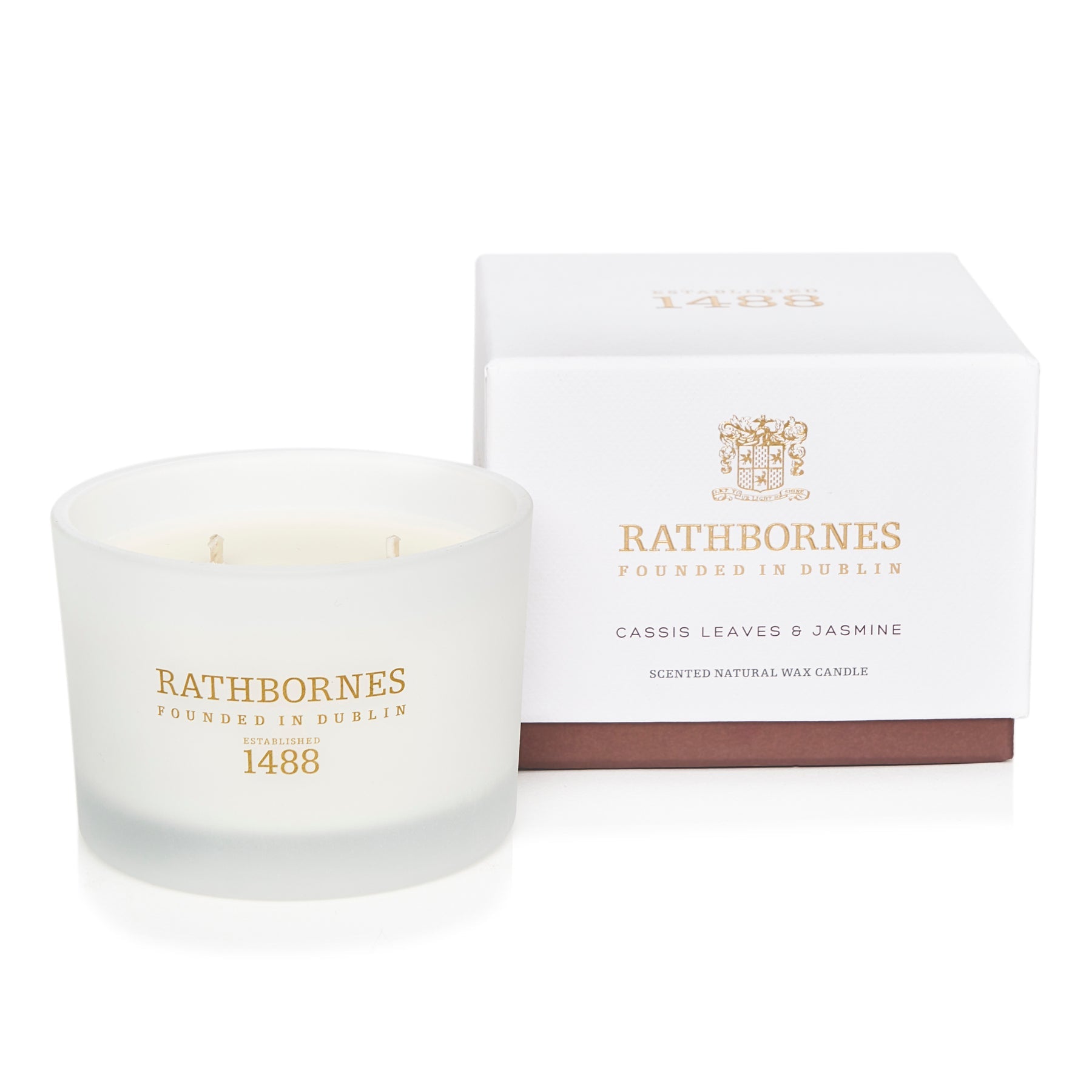 An image of John Rathbornes Cassis Leaves & Jasmine 2-Wick Candle 6.7 oz