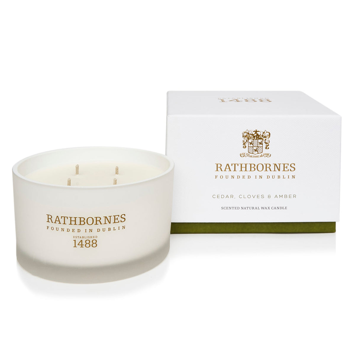 An image of John Rathbornes Cedar, Cloves & Ambergris 4-Wick Candle 13.75 oz