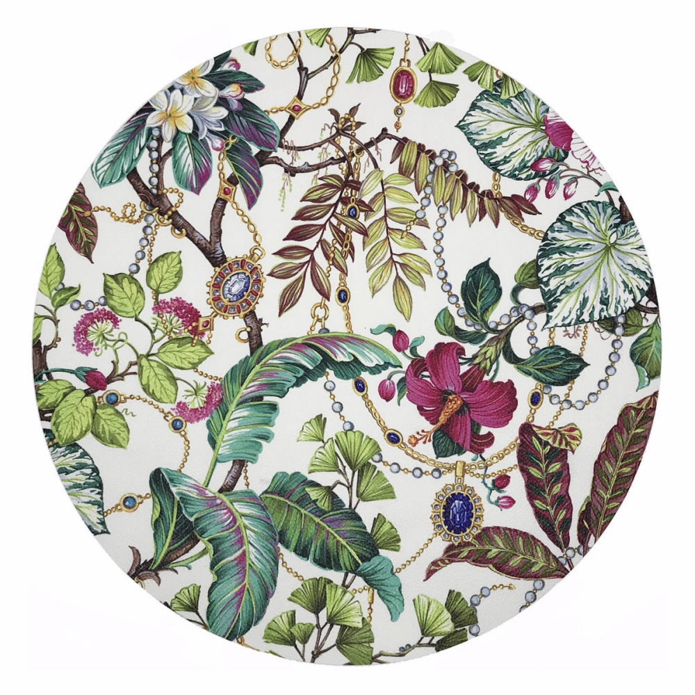 An image of Nicolette Mayer Plumeria Natural Round Pebble Placemat