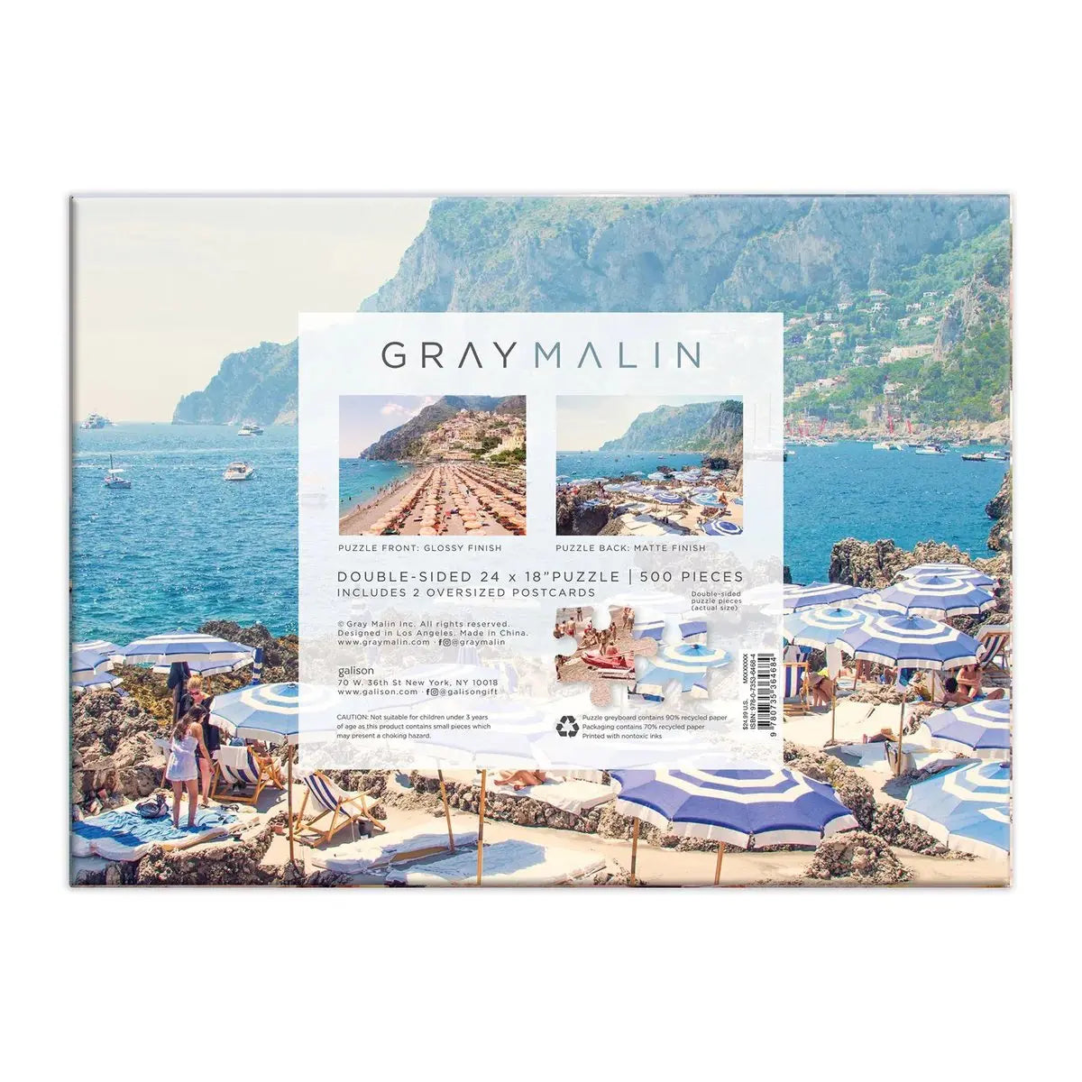 Hachette Gray Malin Italy 500 Piece Double Sided Puzzle 24 x 18 inch Puzzle Includes two oversized postcards
