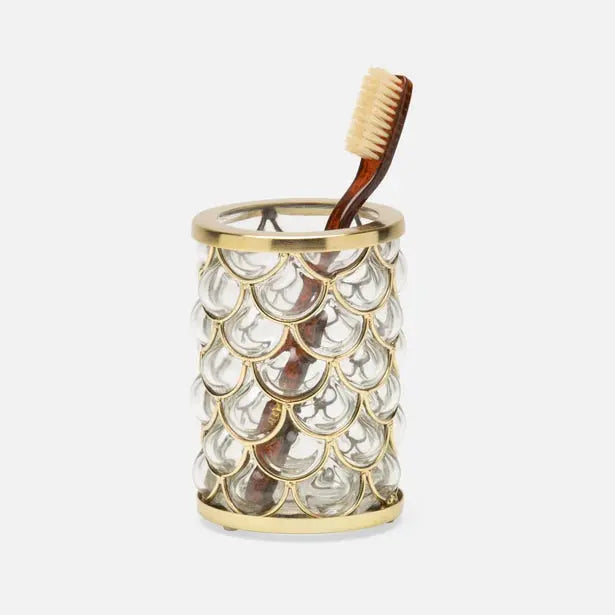 Pigeon and Poodle Gila Brush Holder in Clear and Brushed Gold