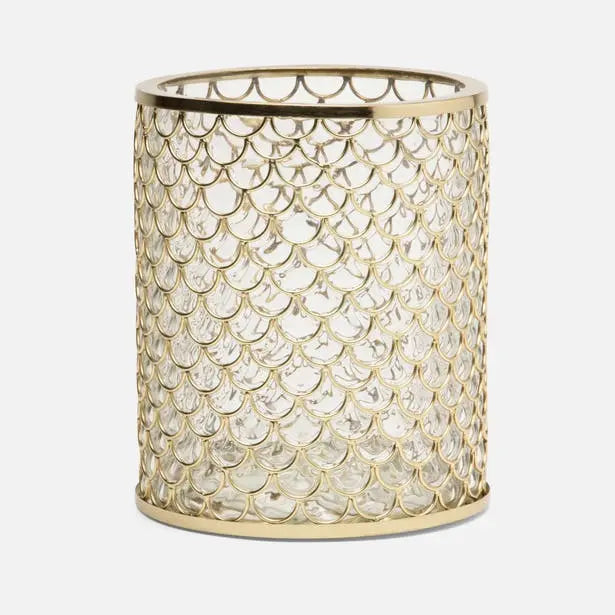 Pigeon and Poodle Gila Round Wastebasket in Clear and Brushed Gold