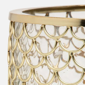Close up of Pigeon and Poodle Gila Round Wastebasket in Clear and Brushed Gold