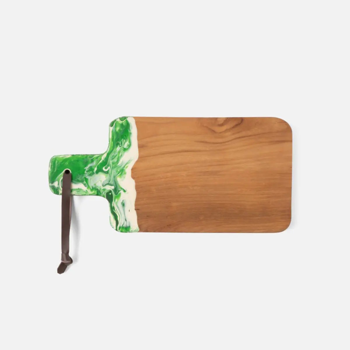 Blue Pheasant Austin Swirled Green Resin and Natural Teak Serving Board in Small Size