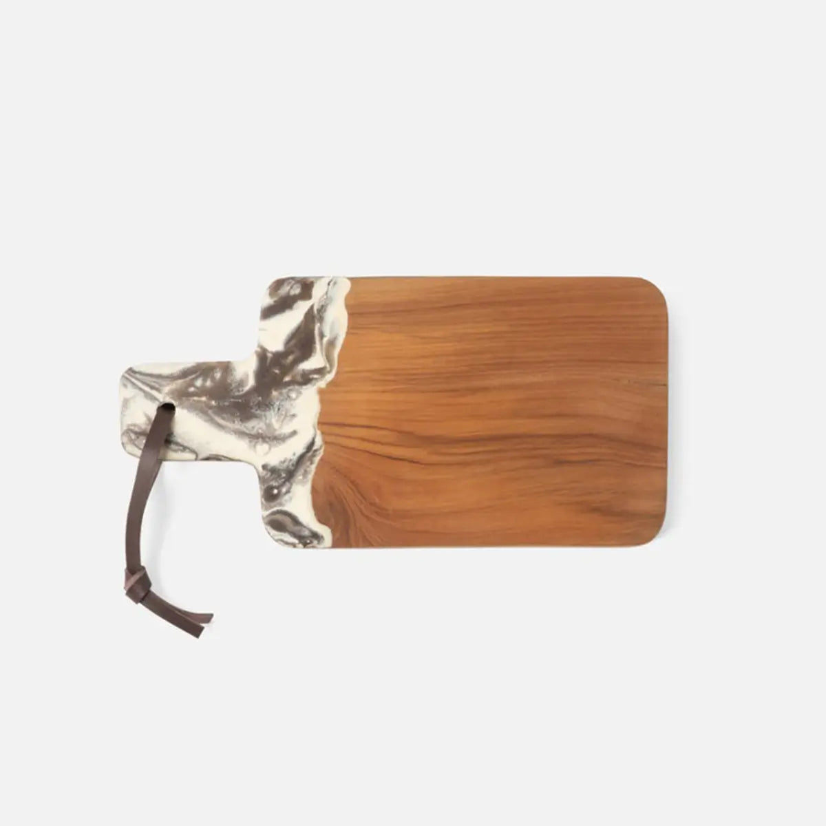 Blue Pheasant Austin Swirled Brown Resin and Natural Teak Serving Board in Small size