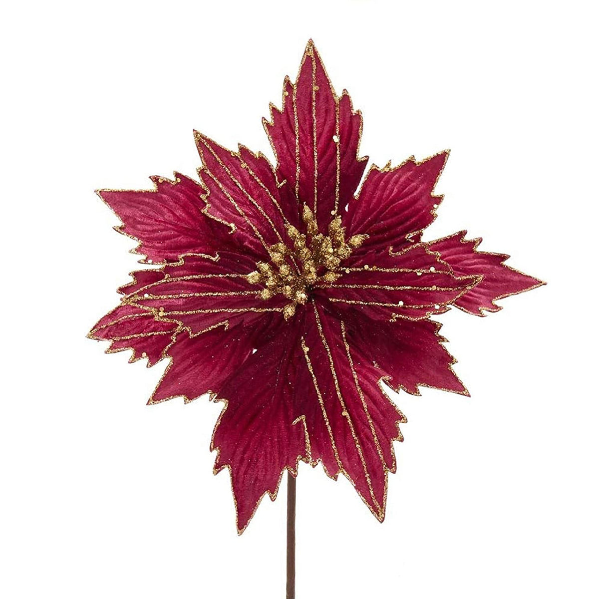 An image of Kurt Adler Burgundy Platinum Poinsettia Pick