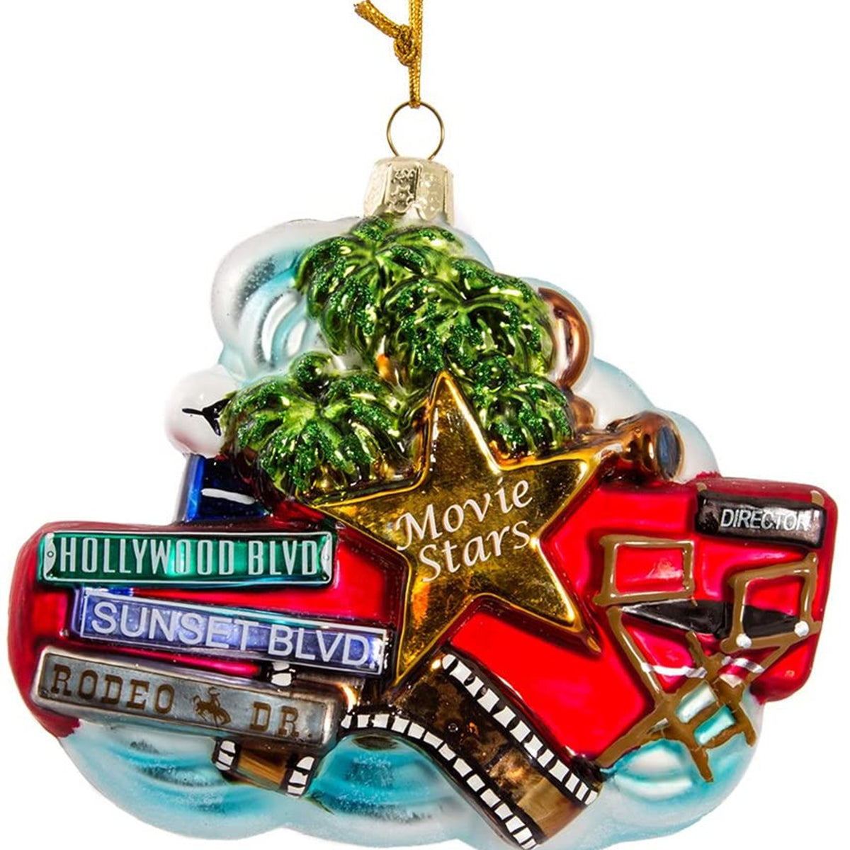 An image of Kurt Adler Hollywood Sign Glass Ornament