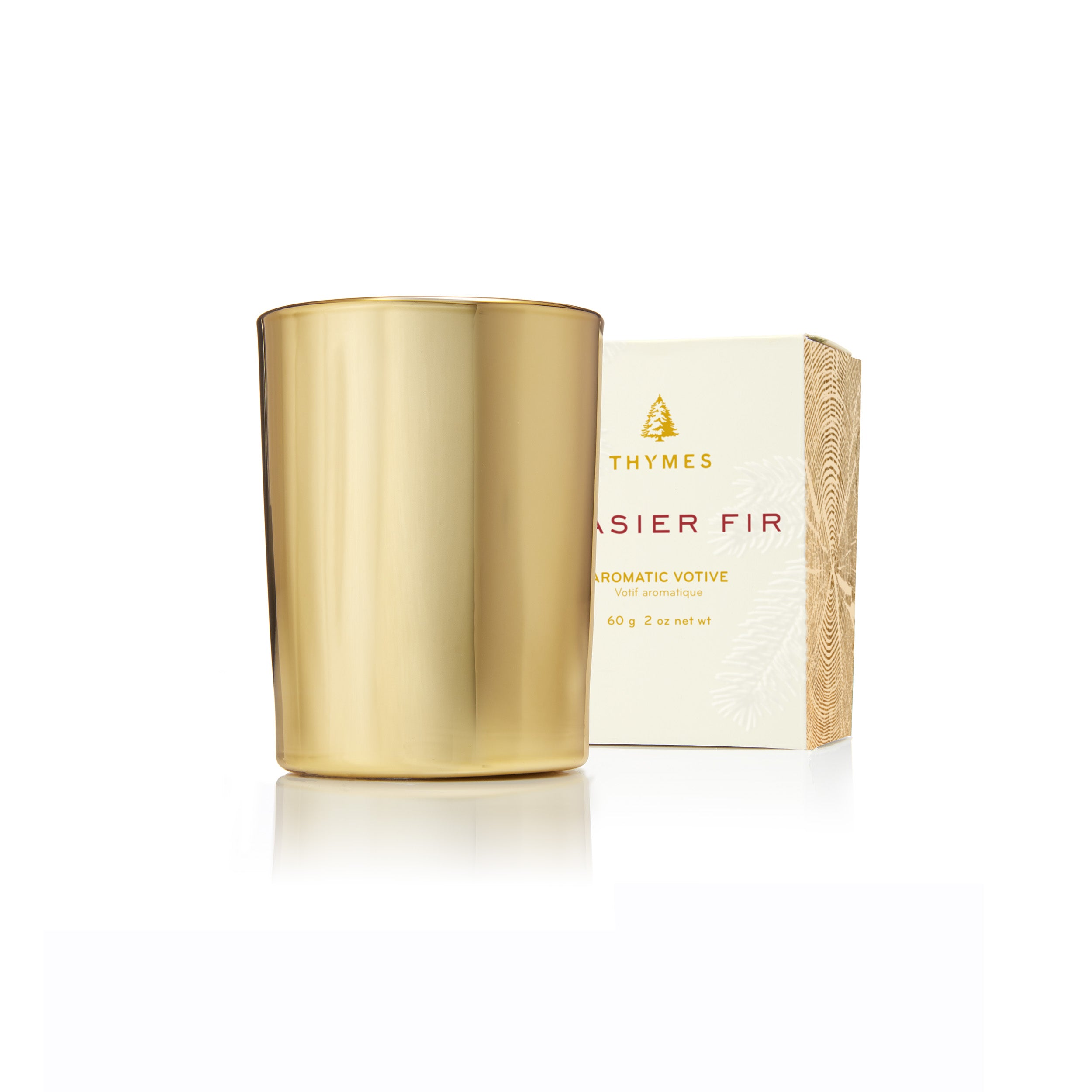 Thymes Frasier Fir Gilded Gold Votive Candle 2 oz