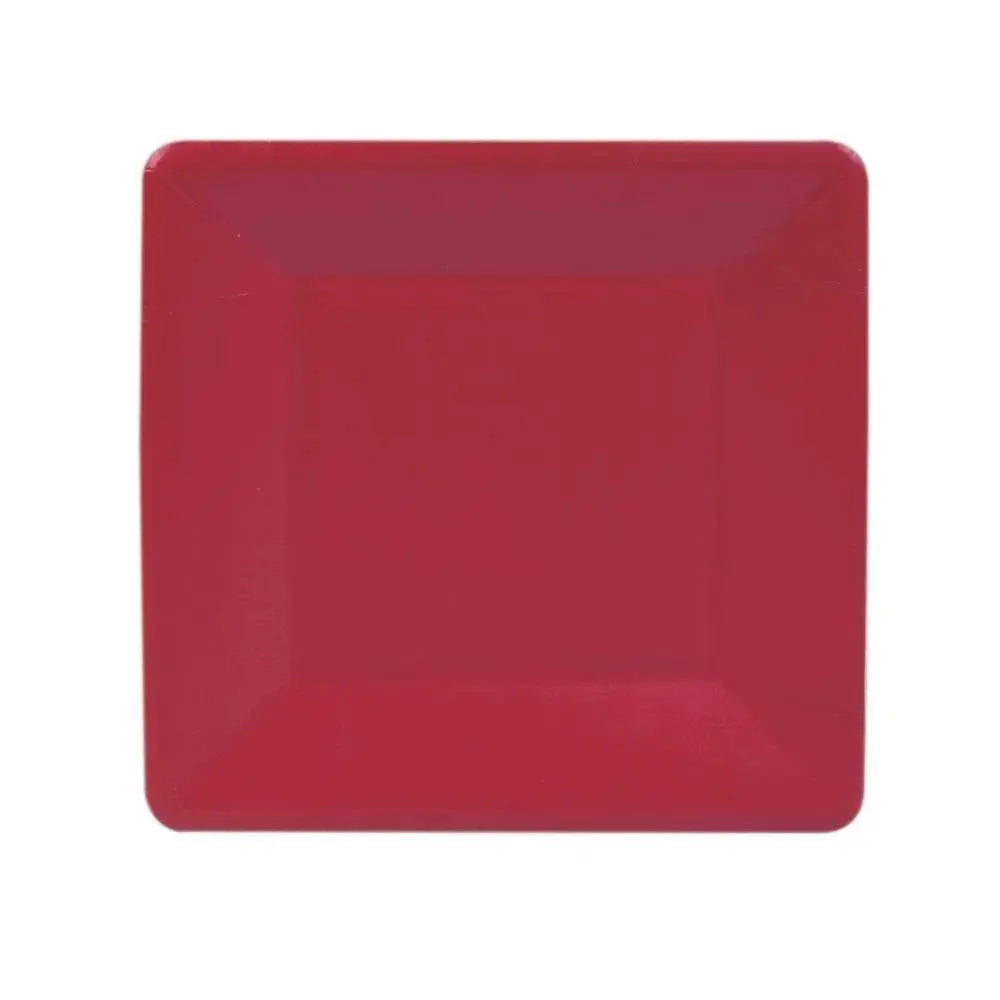 Caspari Grosgrain Border Square Salad Plate in Red