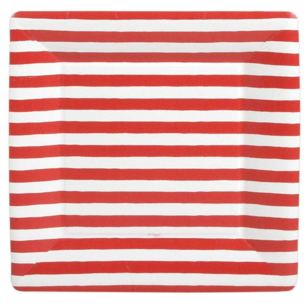 An image of Caspari Red & White Stripe Square Dinner Plates