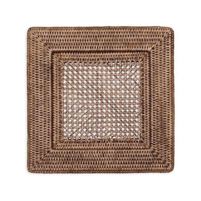 Caspari Rattan Square Plate Charger - Dark Natural