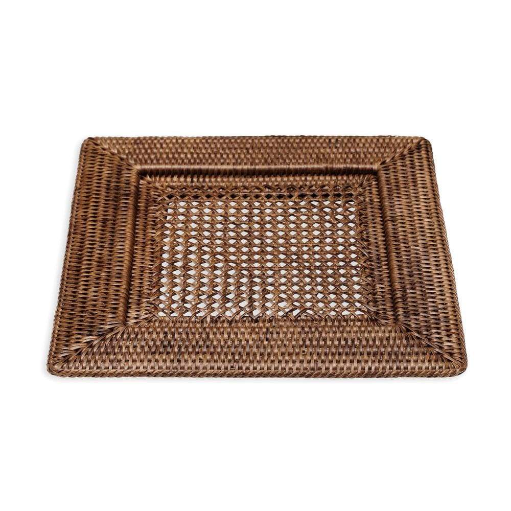 An image of Caspari Rattan Square Plate Charger - Dark Natural