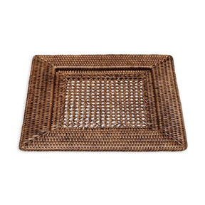 Caspari Rattan Square Plate Charger - Dark Natural