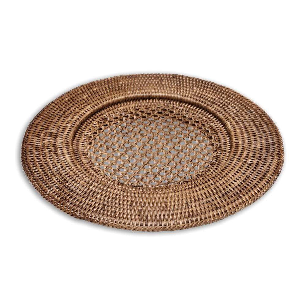 An image of Caspari Rattan Round Plate Charger - Dark Natural