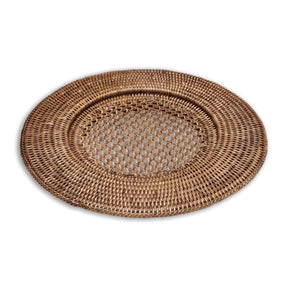 Caspari Rattan Round Plate Charger - Dark Natural