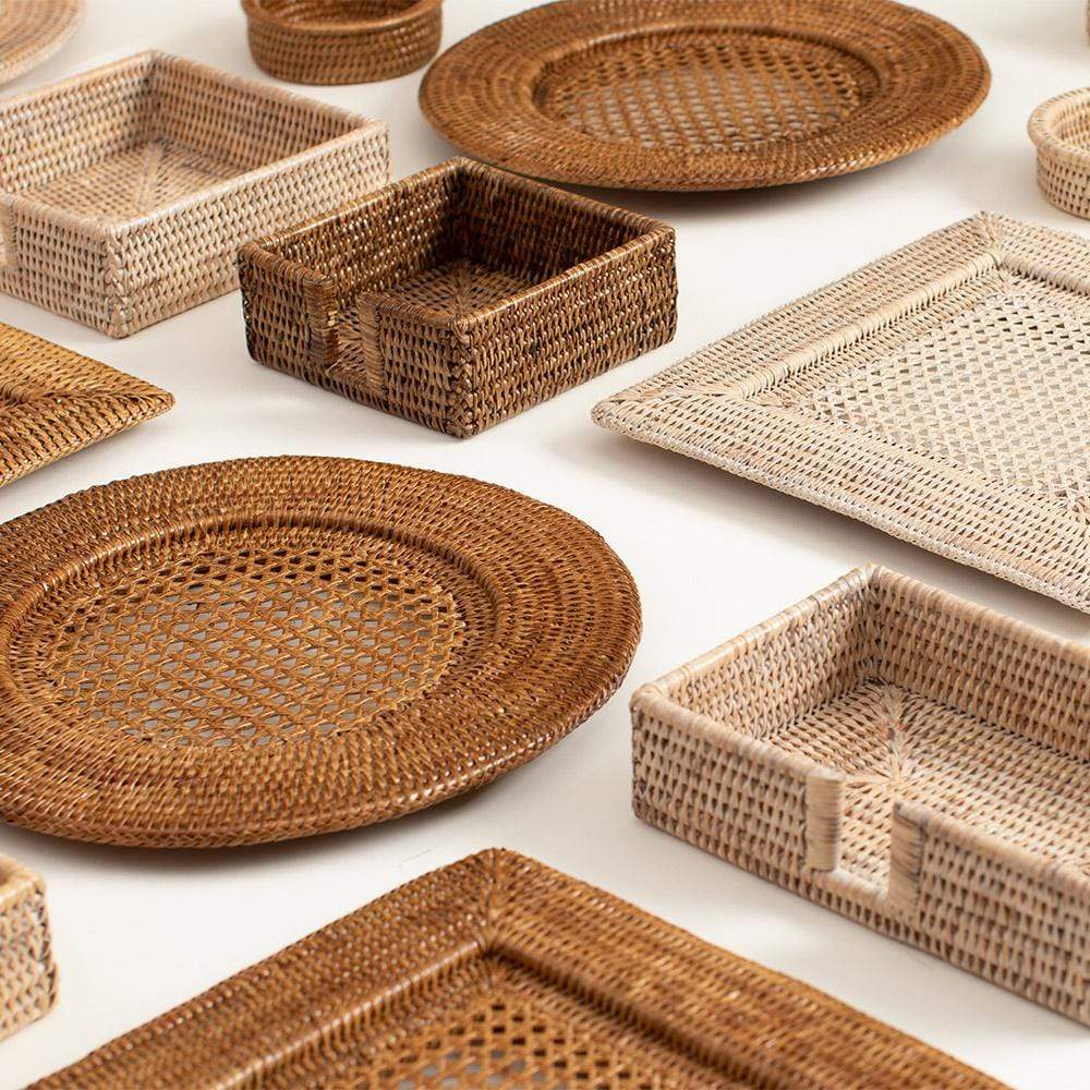 An image of Caspari Rattan Round Plate Charger - Dark Natural