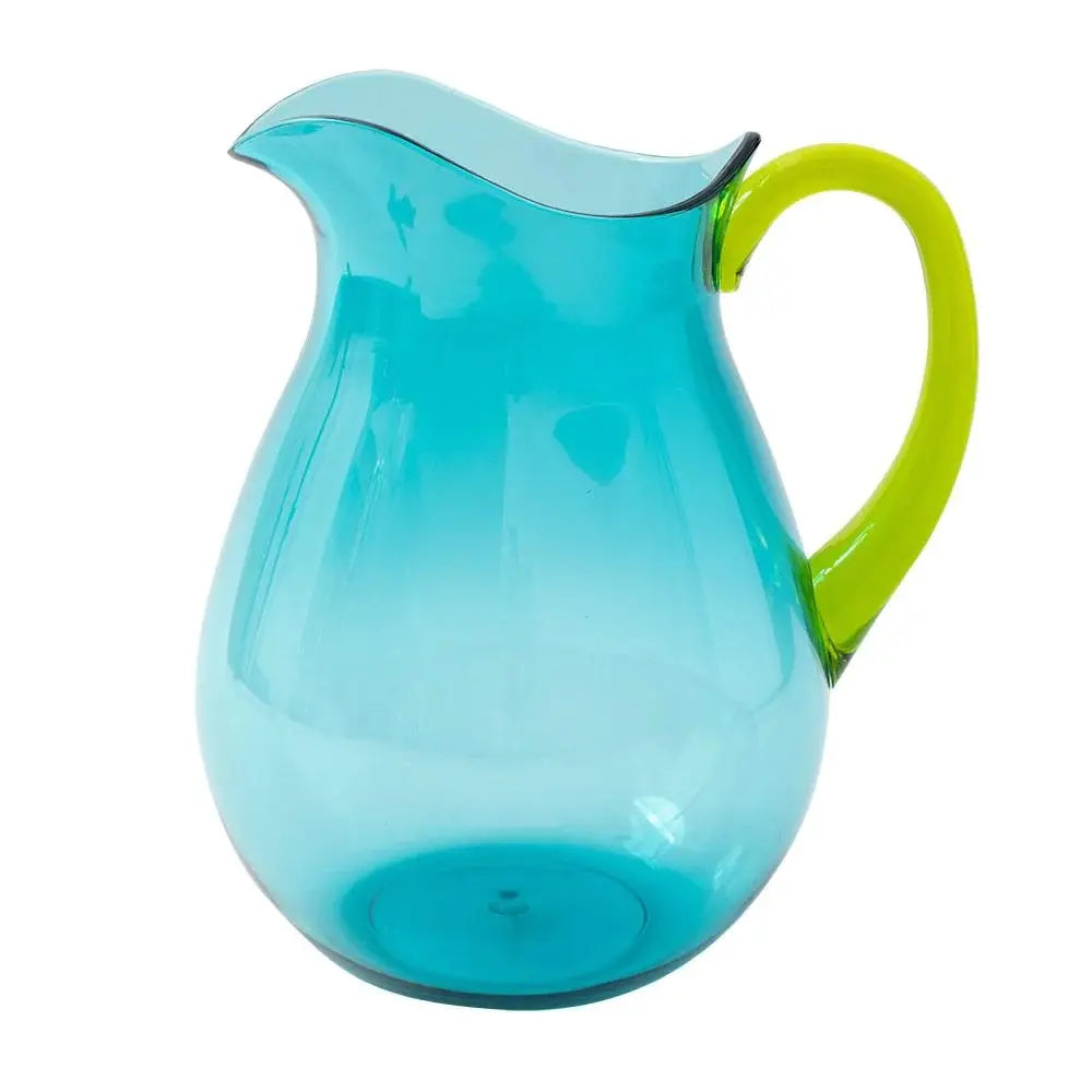 Caspari Acrylic Pitcher In Turquoise With Green Handle