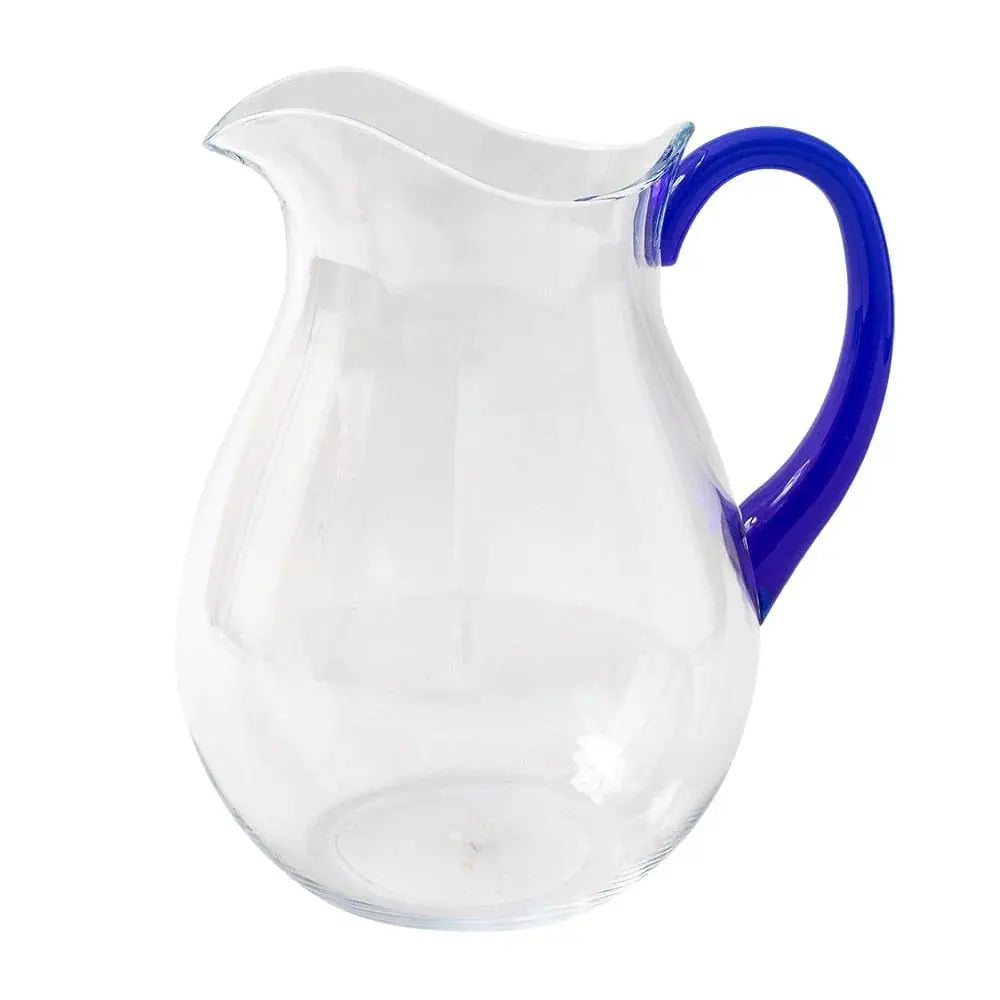 Caspari Acrylic Pitcher In Clear With Cobalt Handle
