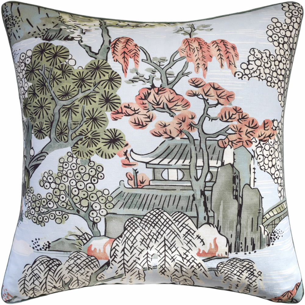 Ryan Studio Decorative Pillow Asian Scenic Robins Egg