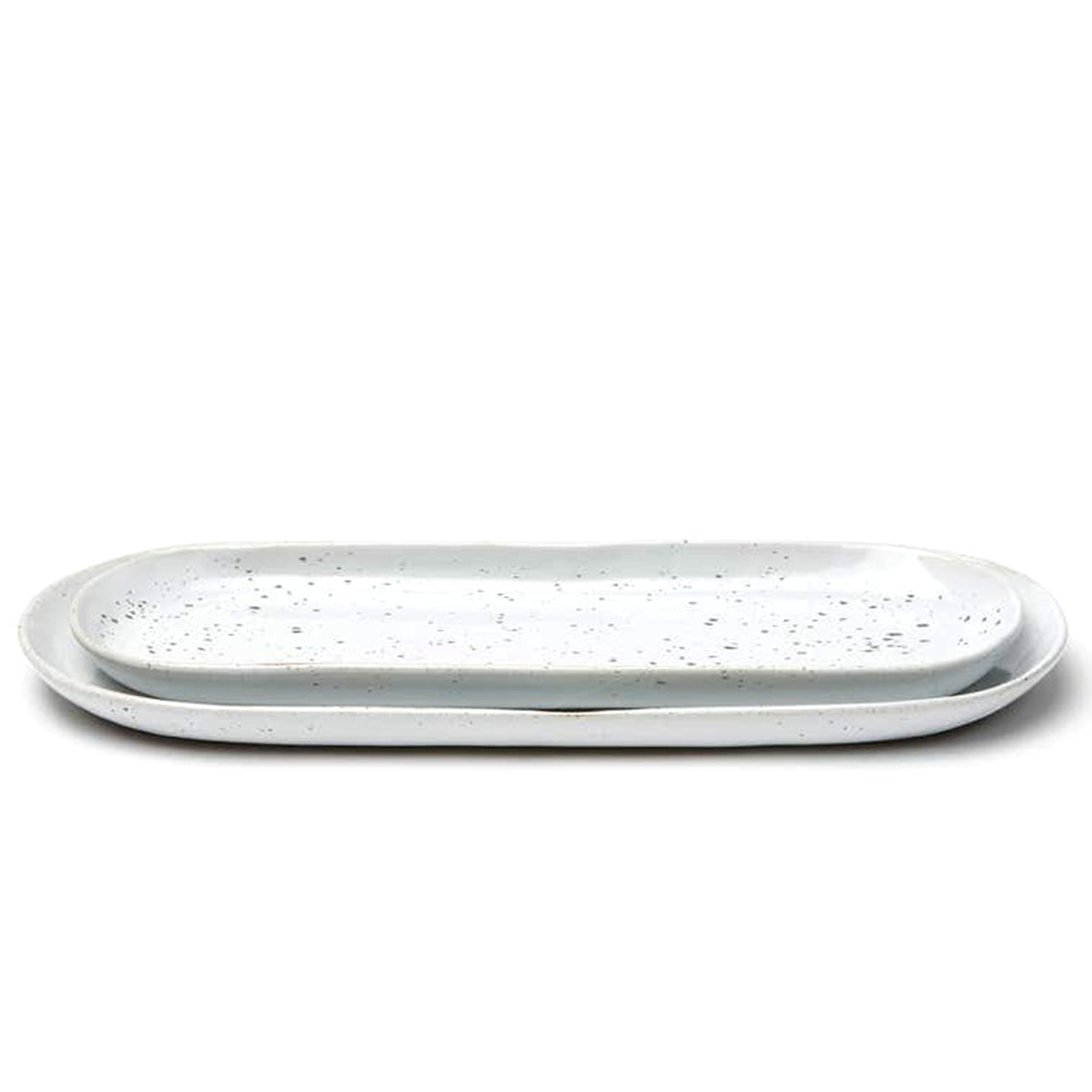 An image of Blue Pheasant Marcus White Salt Glaze Large Oblong Serving Platter- Set of 2