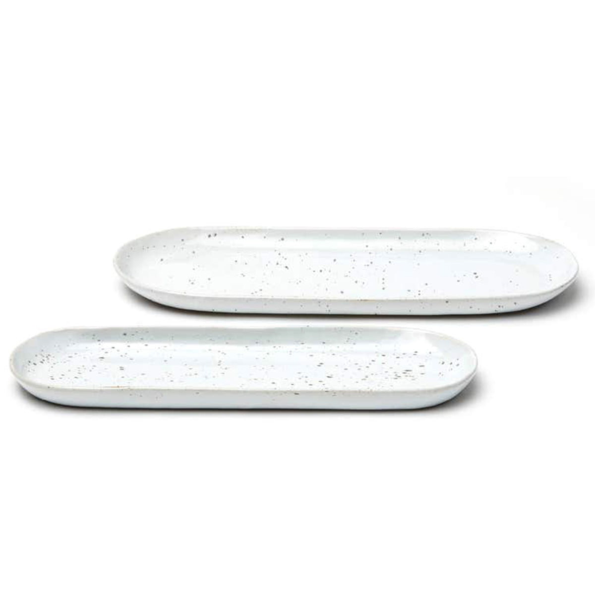 An image of Blue Pheasant Marcus White Salt Glaze Large Oblong Serving Platter- Set of 2