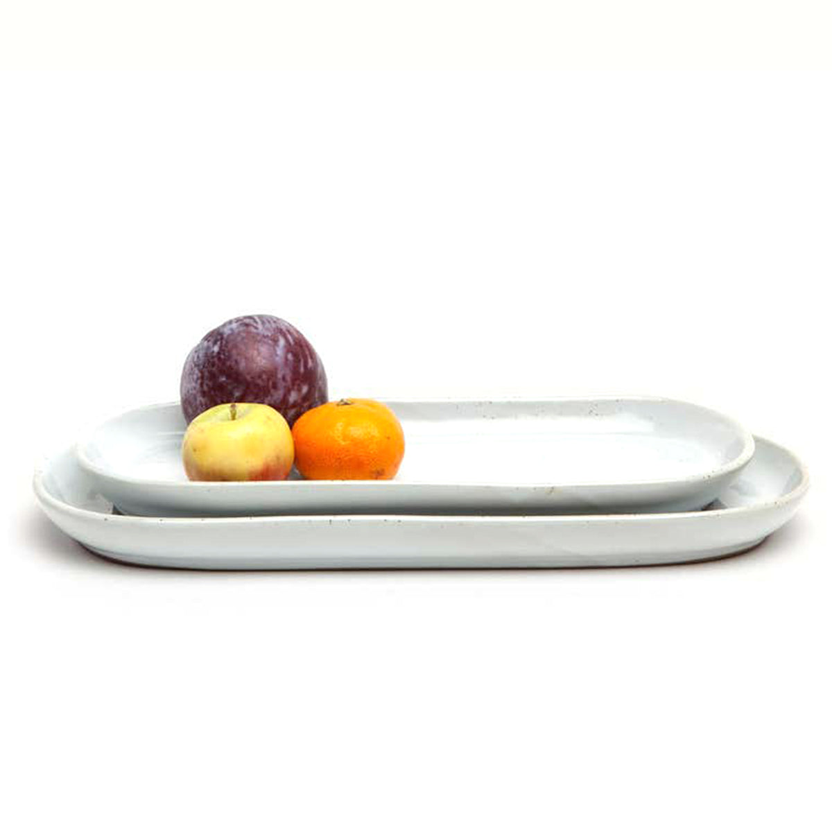An image of Blue Pheasant Marcus White Salt Glaze Large Oblong Serving Platter- Set of 2