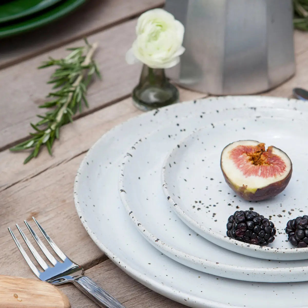 Blue Pheasant Marcus White Salt Glaze Salad and Desert Plate with food