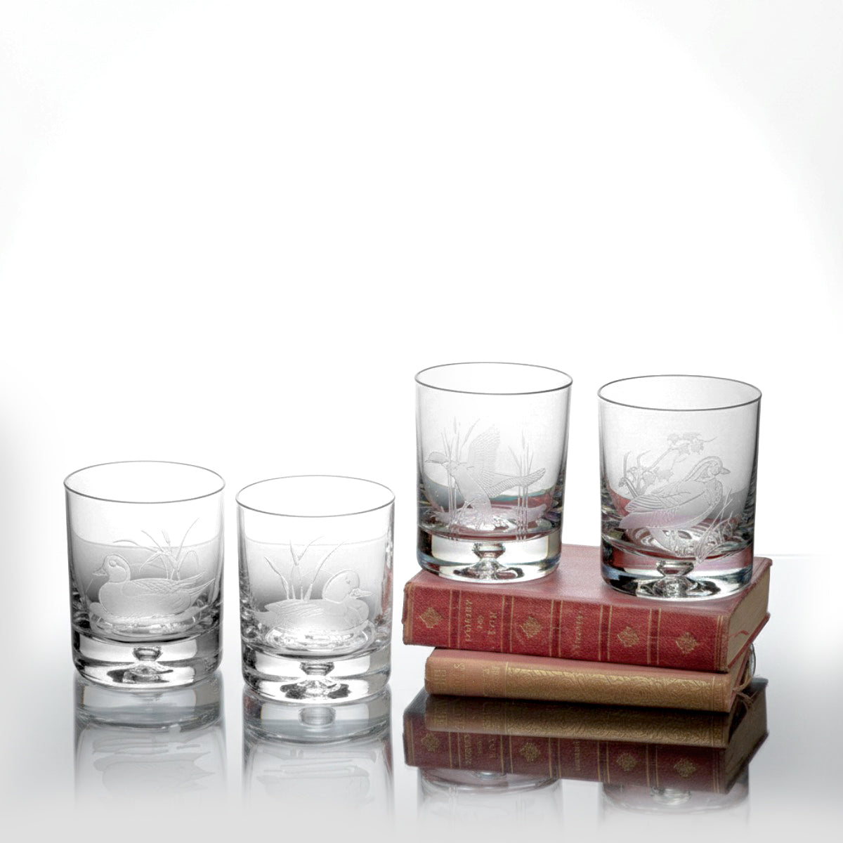 An image of Julie Wear Designs American Ducks Wood Duck Old-Fashioned Assorted Glass - Set of 4