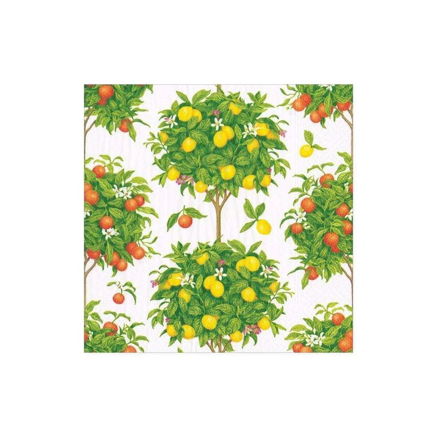Caspari Citrus Topiaries Cocktail Napkins - White
