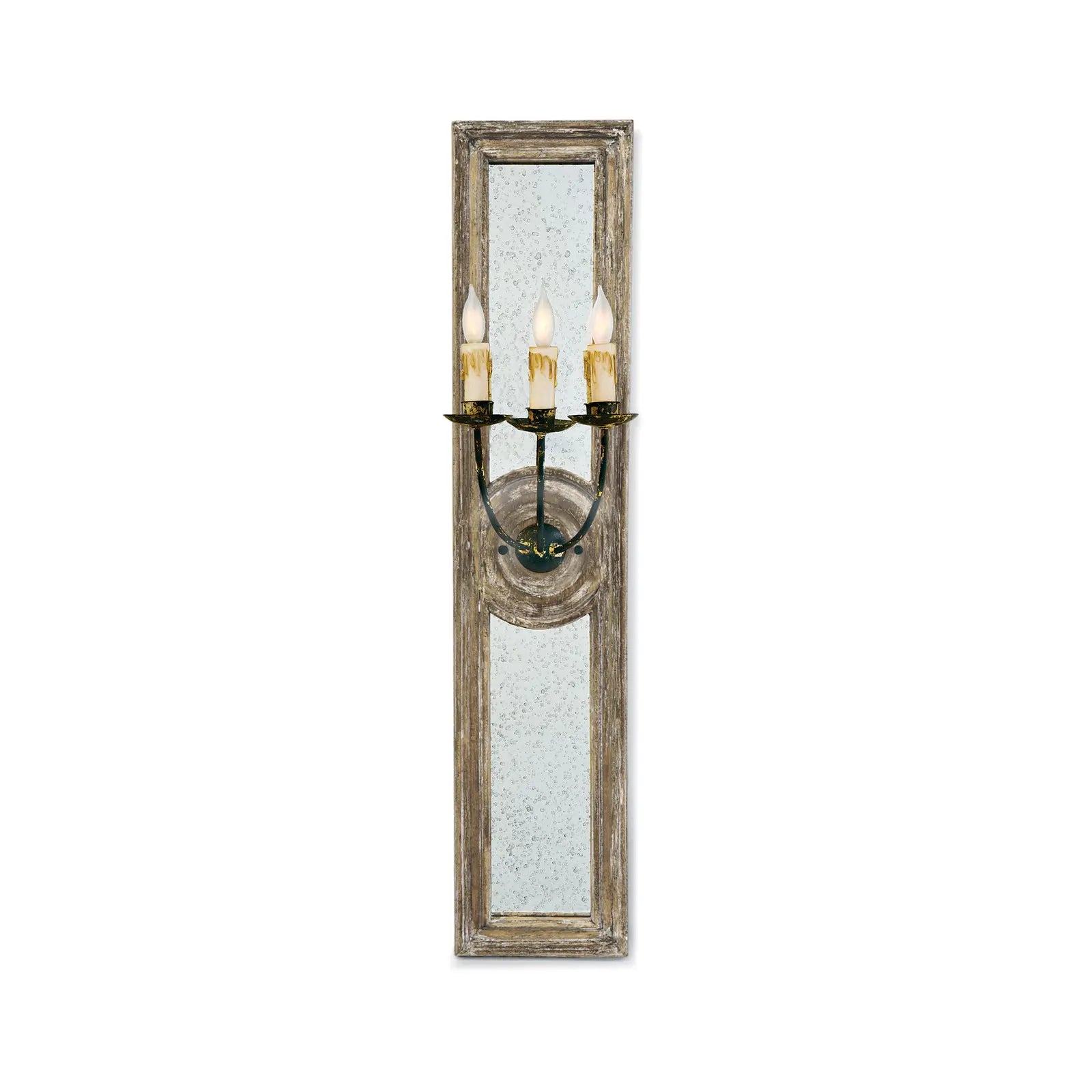 Regina Andrew Three Arm Mirror Panel Wood Sconce Small-Distressed Painted