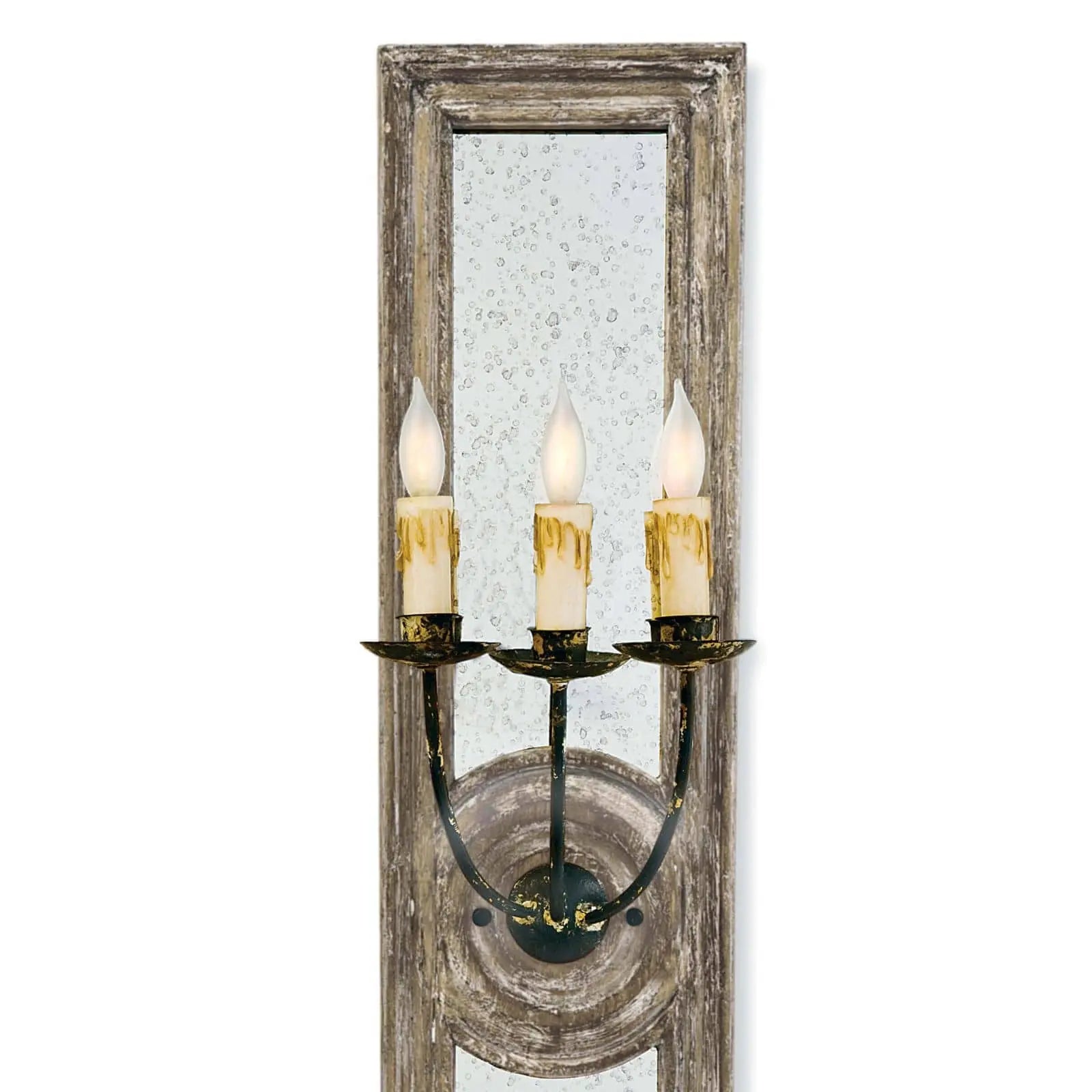 Regina Andrew Three Arm Mirror Panel Wood Sconce Small-Distressed Painted