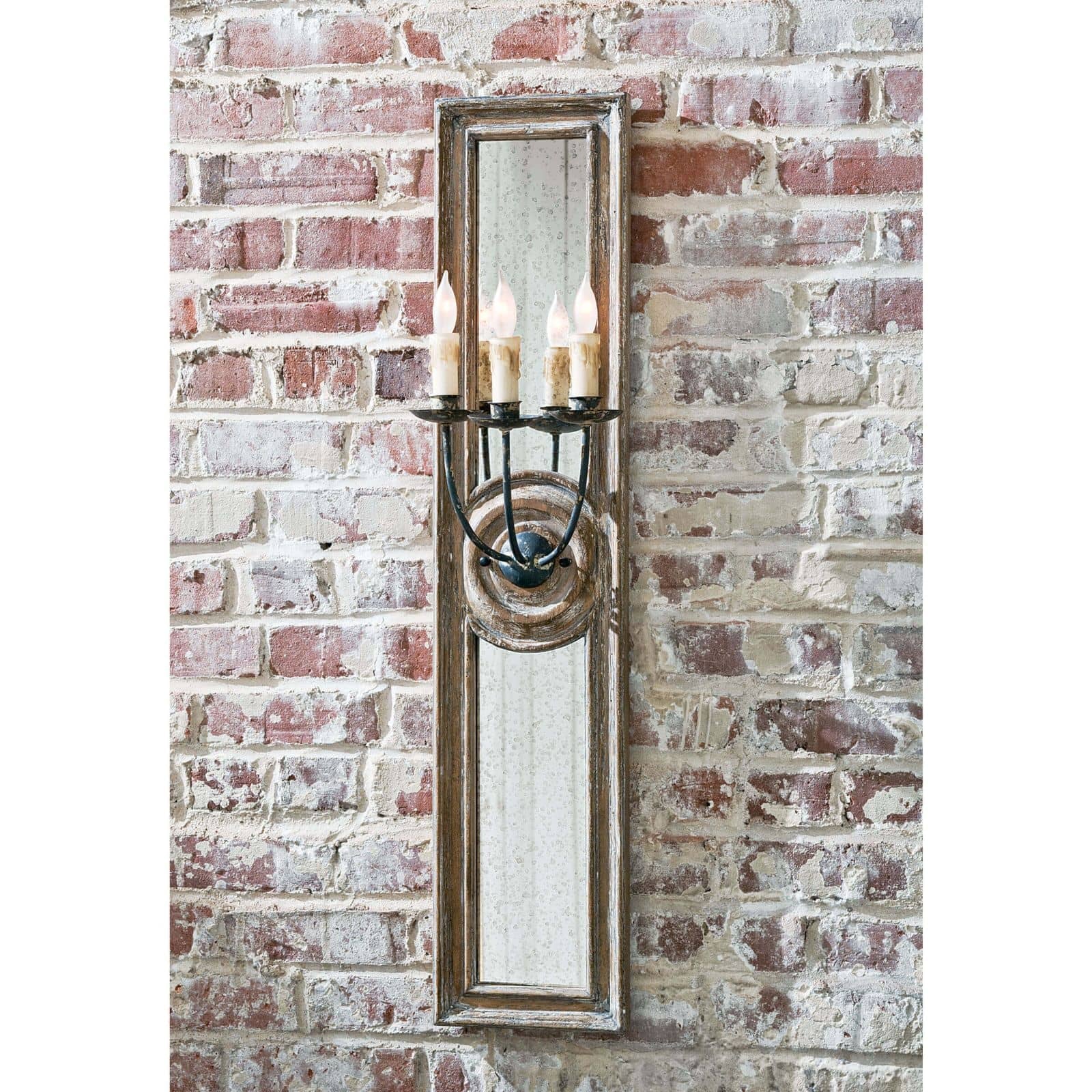 Regina Andrew Three Arm Mirror Panel Wood Sconce - Small