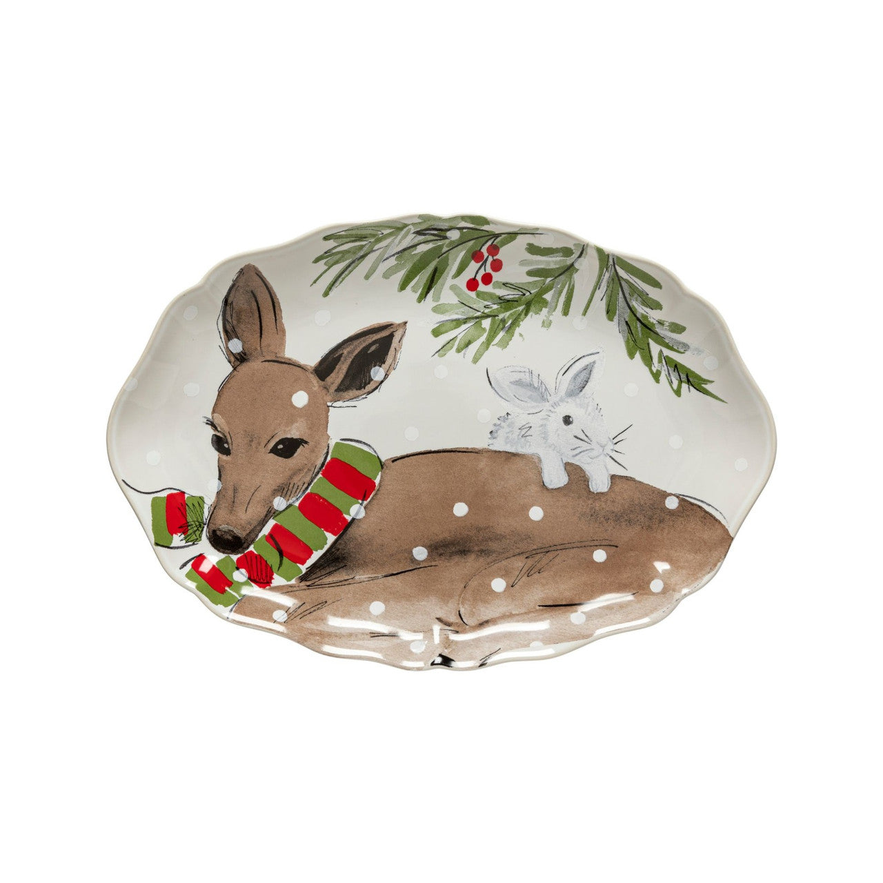 An image of Casafina Small Oval Platter Deer Friends