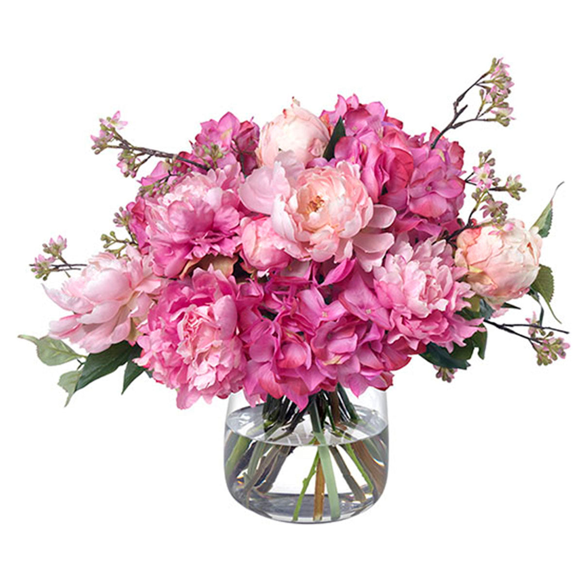 An image of Diane James Pink Peony & Hydrangea Bouquet in Vase