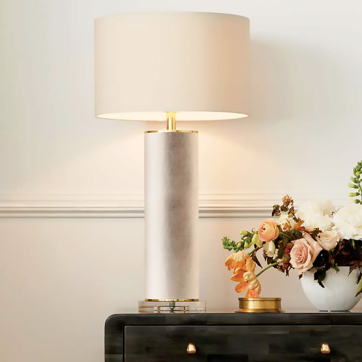 Made Goods TAVIS Lamp, in Warm Silver Faux Linen