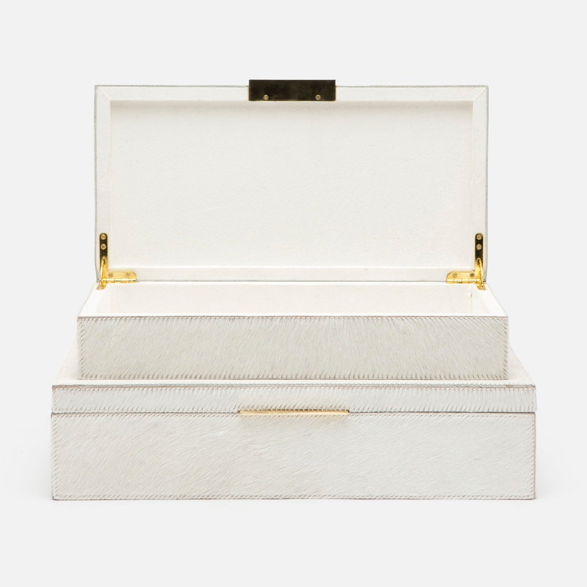 An image of Made Goods, Ralston Box Set of 2 - Natural White, Hair-On-Hide