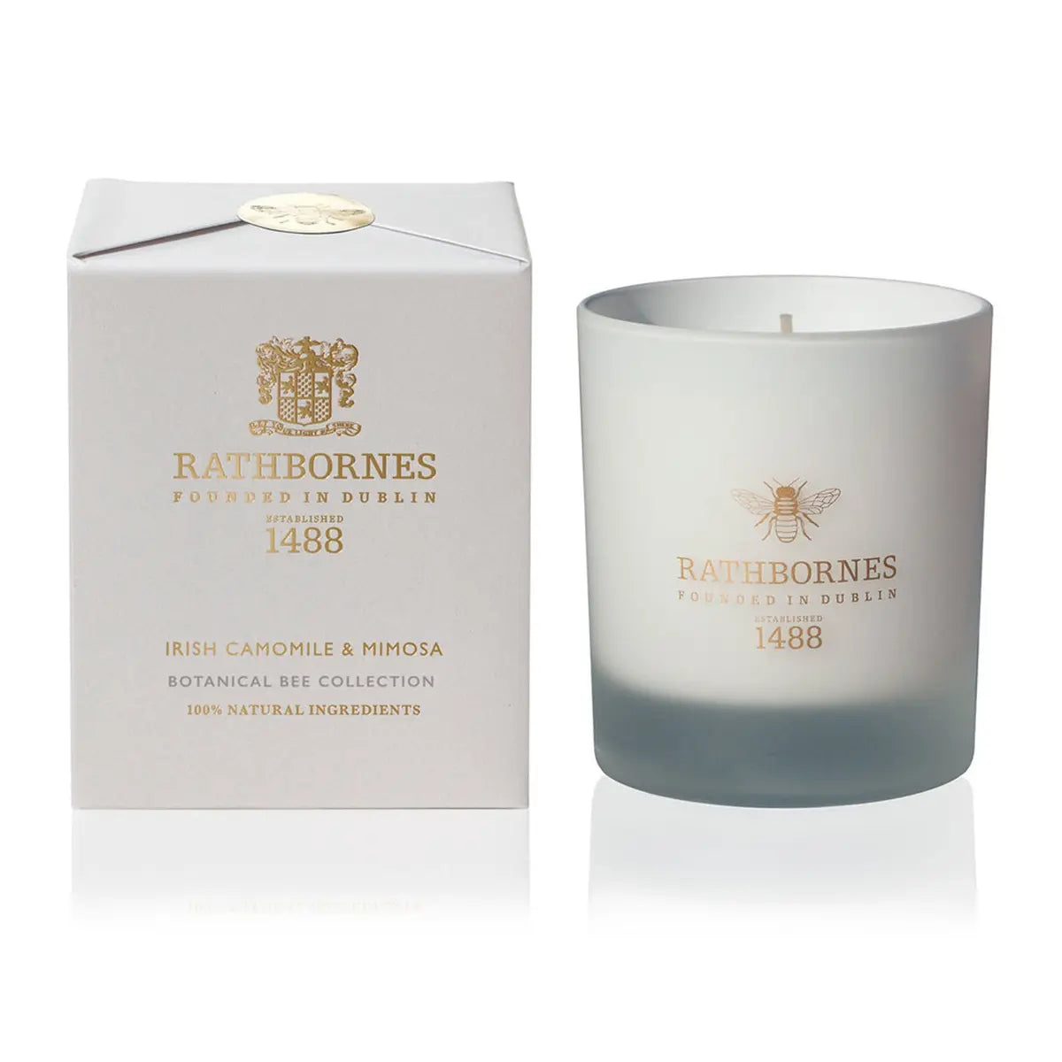 An image of Rathbornes Irish Camomile and Mimosa Candle Jar