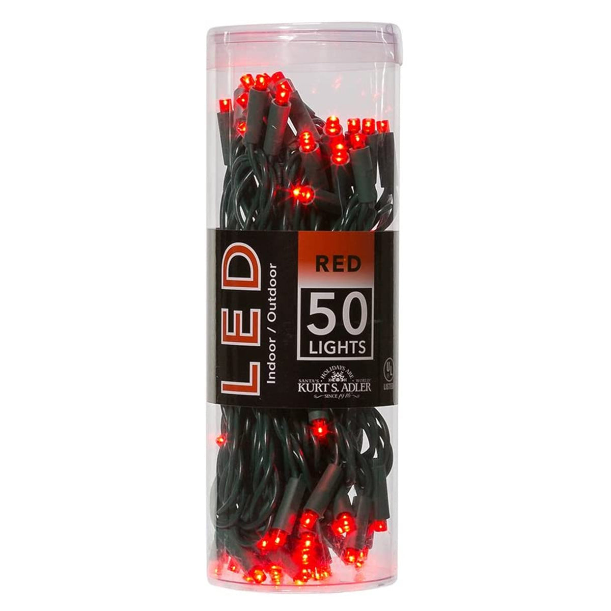 Kurt Adler UL 50-Light Red 5MM LED Green Wire Light Set - 25.5 ft