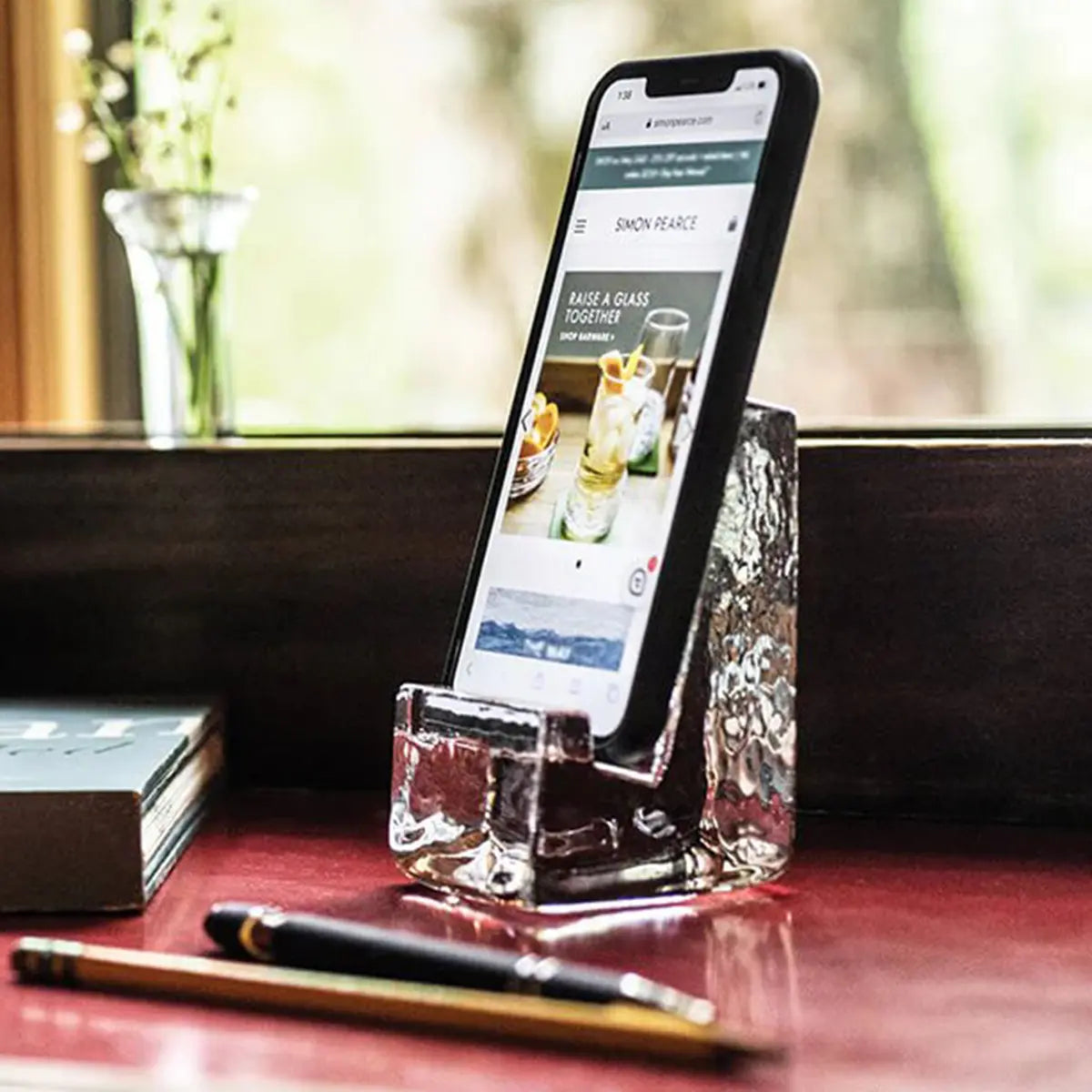 An image of Simon Pearce Woodbury Phone Holder in Gift Box