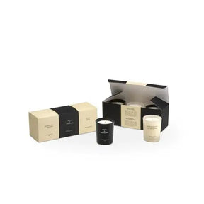 Cereria Molla 3 Votive Luxury Candle Gift Set Bergamotto di calabria and Basil and Mandarin and Velvet Wood. packaging and candles
