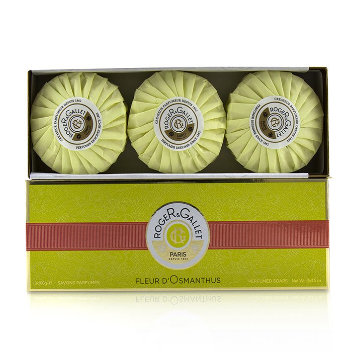An image of Roger & Gallet Fleur d'Osmanthus Box of 3 Soaps x 3.5 oz