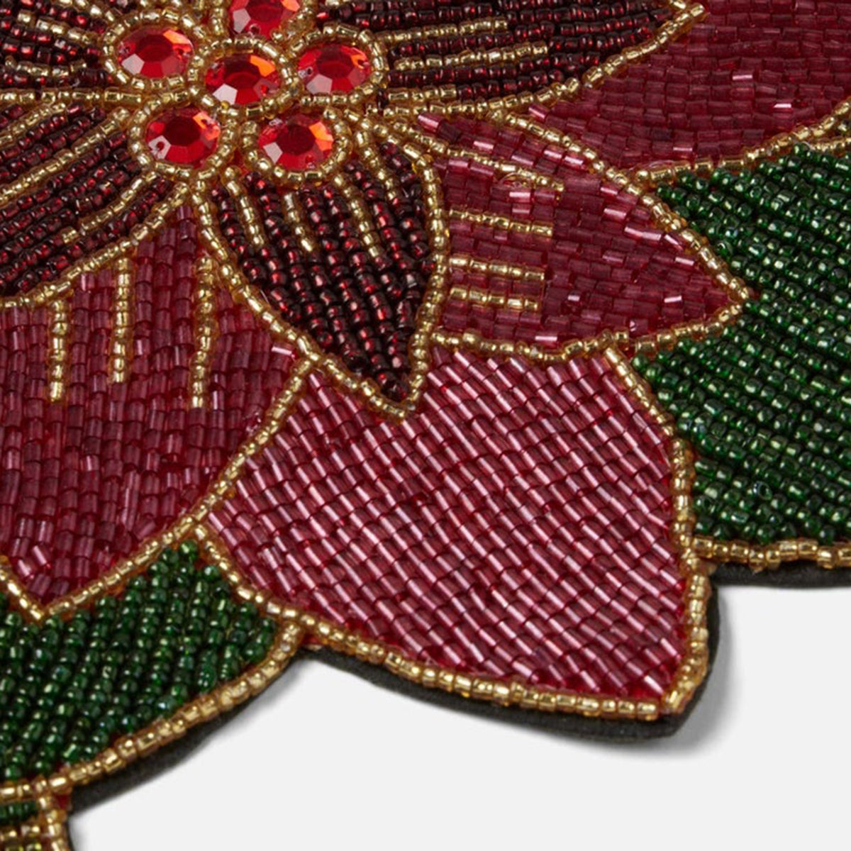 An image of Blue Pheasant Marissa Poinsettia Décor Glass Beads Table Runner
