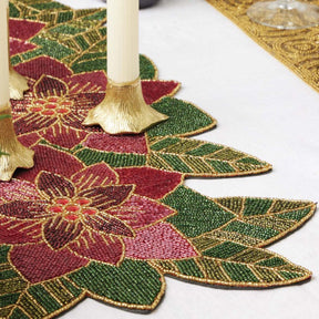 Blue Pheasant Marissa Poinsettia Décor Glass Beads Table Runner